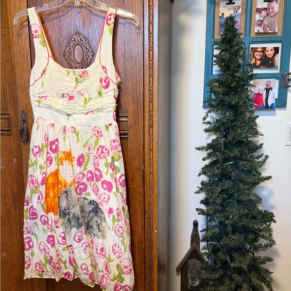 Floreat Pale Yellow with Pink Floral Design Dress Anthropologie